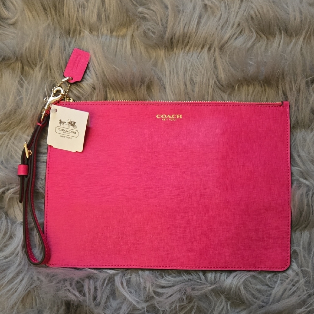 Coach Pink Leather Wristlet Clutch